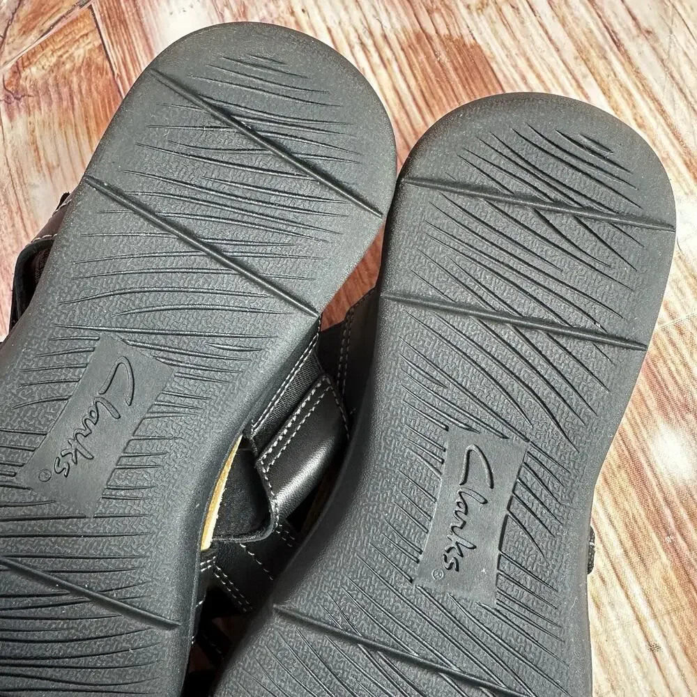 Clarks APRIL WILLOW Size 9 Black Leather Sandals Slides Comfort Open Toe Shoes - Picture 9 of 10